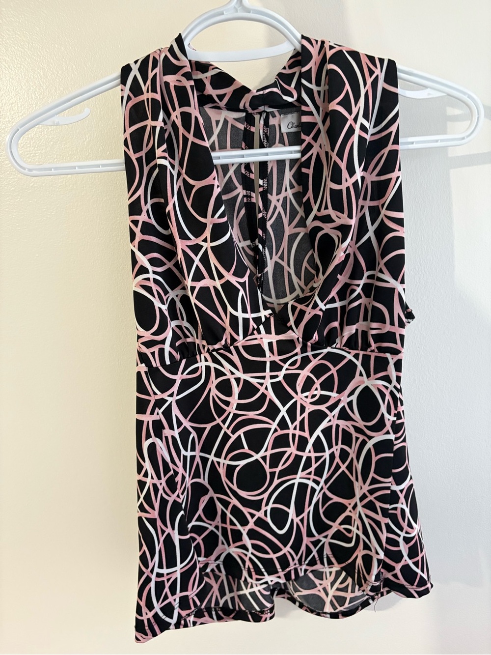 Sleeveless halter plunge house top y2k geometric pattern